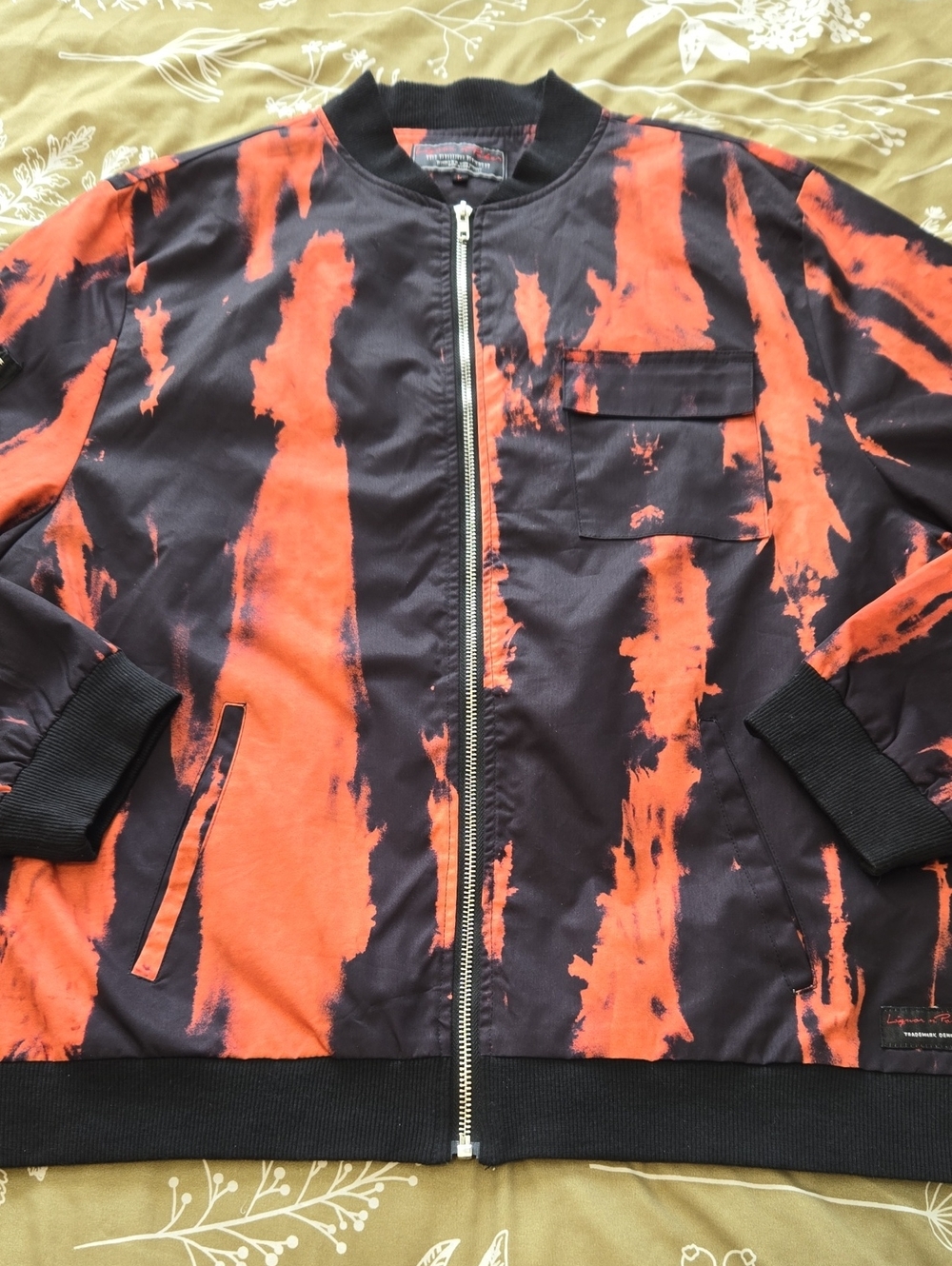 Liquor N Poker Black Orange Tie Dye Bomber Jacket Size L Mens U.K. Edition Xlnt.